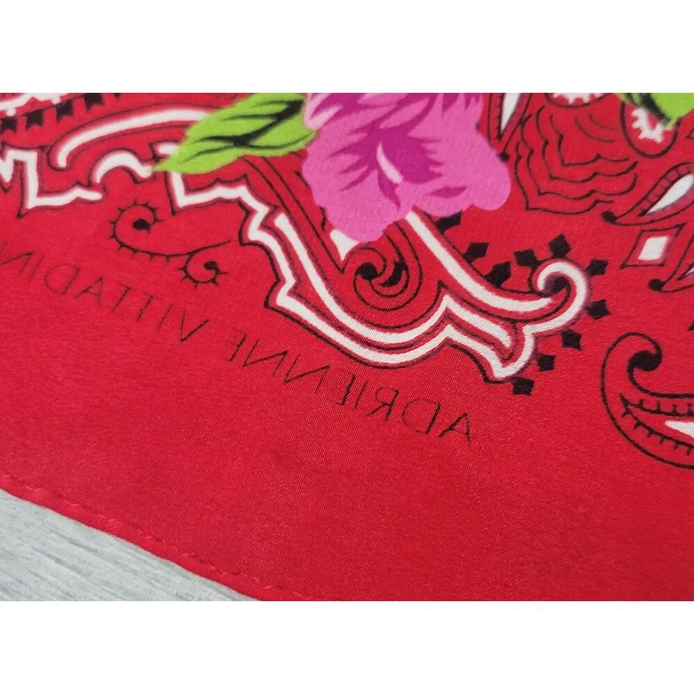 VTG Adrienne Vittadini Red Floral and Paisley Print Square Scarf 100% Silk Japan